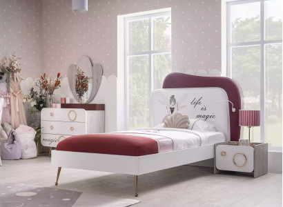 Designer children's room set bed, mirror, dresser, nightstands, pink wood